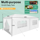 SANOPY 10x20 Party Tents with 6 Removable Sidewalls, Outdoor Waterproof Shade Canopy Tent for Weddings and Events, White 12x-1