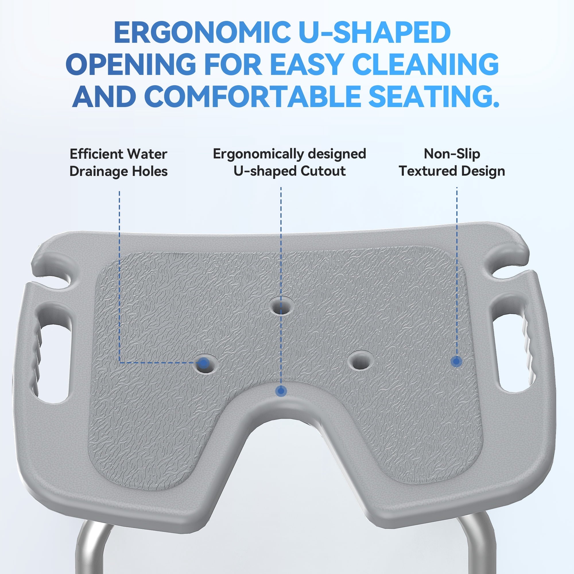 SACVON U-Shaped Shower Chair with Open Hygiene Seat, Height Adjustable Non-Slip Aluminum Bath Stool for Shower or Tub