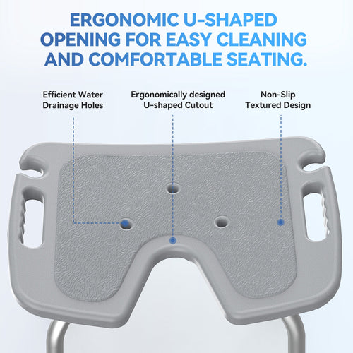 SACVON U-Shaped Shower Chair with Open Hygiene Seat, Height Adjustable Non-Slip Aluminum Bath Stool for Shower or Tub