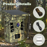 RONY 32GB Solar Trail Camera with Infrared Night Vision, 4K 30fps Motion Activated Waterproof IP66 Hunting Trail Cam for Wildlife Monitoring Scouting