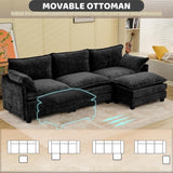 WISHEAD 112" L  Shape Sectional Couches for Living Room，Corduroy Sectional Sofas Couches with 2 Movable Ottoman，high-density sponge (Light gray)