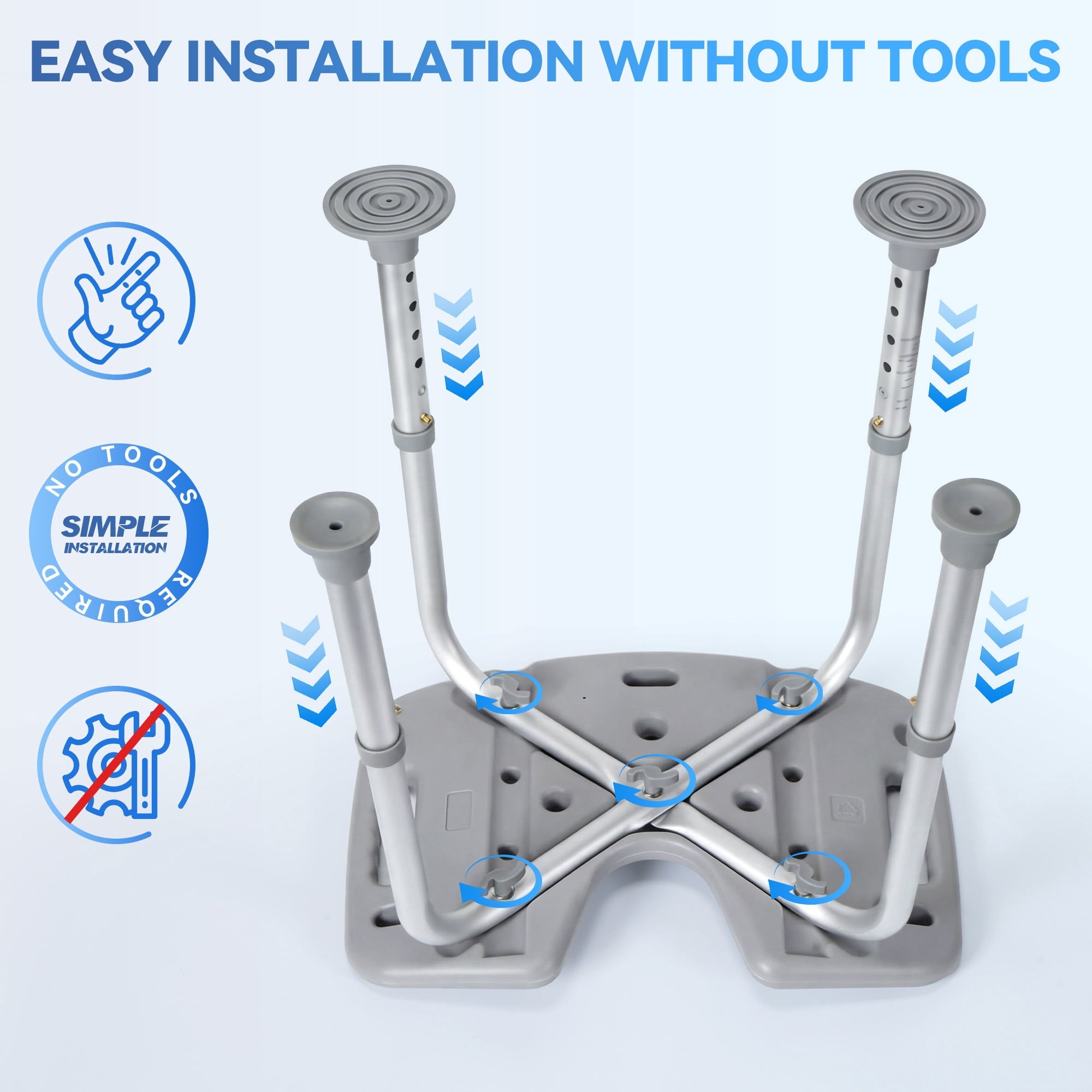 SACVON U-Shaped Shower Chair with Open Hygiene Seat, Height Adjustable Non-Slip Aluminum Bath Stool for Shower or Tub