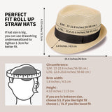 Straw Fedora Hat for Women Men Packable Short Brim Roll Up Trilby Hat Panama Summer Beach Sun Hat UPF 50+