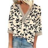 Xdegoge Womens 3/4 Sleeve T Shirts Floral V Neck T Shirts Tunic Fit Business Casual Tops Trendy Summer Tops 2025 Y2K Cute Boho Shirts Orders Placed By Me ofertas En Walmart Beige M