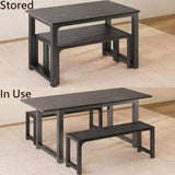 63” Kitchen Table Sets for 4 with 2 Benches,  Noelse Extendable Dining Table Set for 4 with Chairs Dining Room Table and Chairs for Kitchen Apartment Outdoor and Home Office, Black