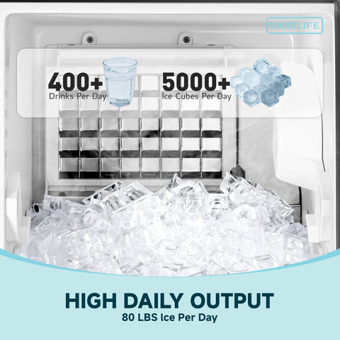 Simzlife 80lbs/24H Undercounter Commercial Ice Maker, Freestanding/Built-In Ice Machine with Clear Cube