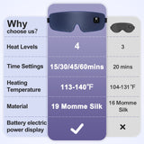 Aroma Season Silk Heated Eye Mask Cordless, 1500mAh Warm Eye Compress for Dry Eyes, Blepharitis, 4 Time Levels and 4 Temperature Settings, Washable