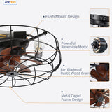 Zardon 20" Black Caged Ceiling Fans, Low Profile with Lights and Remote, Flush Mount Reversible 6 Speeds, Ideal for Indoor