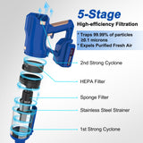 Cordless Vacuum Cleaner, 45Kpa 60Mins Stick Vacuum Cleaner with LED Touch Screen, Lightweight Vacuum for Home Pet Hair Carpet Hard Floors V11(Blue)