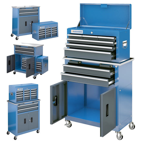 8-Drawer Rolling Tool Chest w/Stainless Top & Sliding Drawers - Heavy-Duty Garage Workbench w/Wheels