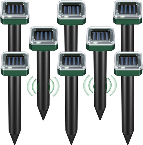 8 Pack Mole Repellent Solar Powered, DOQAUS Waterproof Sonic Mole Deterrent Spikes, Snake Rodent Gopher Repellent for Lawn Garden & Yard