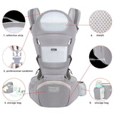 Baby Carrier with Hip Seat, Ergonomic M Position 6in1 Baby Carrier Newborn to Toddler, Adjustable Size for Enhanced Lumbar Support, Perfect for On-The-go