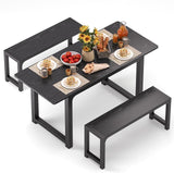 63” Kitchen Table Sets for 4 with 2 Benches,  Noelse Extendable Dining Table Set for 4 with Chairs Dining Room Table and Chairs for Kitchen Apartment Outdoor and Home Office, Black