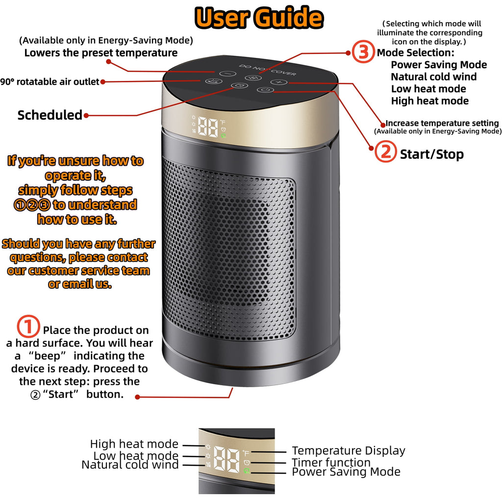 Space Heaters for Home，Portable Electric Heater for Indoor Use with Remote，1500W PTC Ceramic Space Heater for Small&Homelarge Room，Bedroom，Office，Store，6 Modes，Thermostat，Eco Mode&Fan Mode，1-12H Time