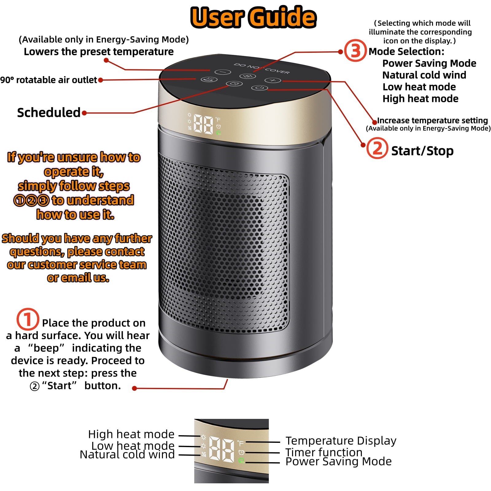 Space Heaters for Home，Portable Electric Heater for Indoor Use with Remote，1500W PTC Ceramic Space Heater for Small&Homelarge Room，Bedroom，Office，Store，6 Modes，Thermostat，Eco Mode&Fan Mode，1-12H Time