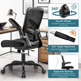 Coolhut Ergonomic Office Chair, Task Chair, Comfort Desk Chair with Adjustable Lumbar Support and Flip up Arms, 300lb, Black