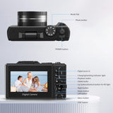 Saneen Digital Camera 5K 75MP WiFi Vlogging Cameras for You Tube 3''180° Flip Screen 18X Zoom with 32GB Card  for Beginners Black