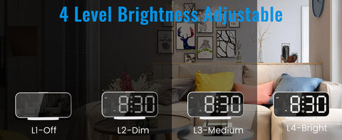 Digital Alarm Clock, Slim LED Mirror Desk Clocks for Bedrooms, Large Display with Diming Mode, Dual Alarms & USB Ports, 4 Levels Brightness, Modern Decoration for Home Living Room Decor, White