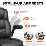 COOLHUT Office Chair, Executive Leather Chair Home Office Desk Chairs, Computer Chair with Adjustable Flip-up Padded Arms, Lumbar Support Swivel Desk Chair with Adjustable Hight and Tilt, Black