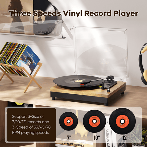 1231 Turntable Record Player with 3-Speed Belt-Drive, Vinyl Records Player with Built-in Speakers and Bluetooth, RCA/AUX/Headphone Out, Auto Off