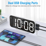 Digital Alarm Clock, Slim LED Mirror Desk Clocks for Bedrooms, Large Display with Diming Mode, Dual Alarms & USB Ports, 4 Levels Brightness, Modern Decoration for Home Living Room Decor, White