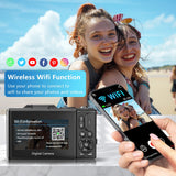 Saneen Digital Camera 5K 75MP WiFi Vlogging Cameras for You Tube 3''180° Flip Screen 18X Zoom with 32GB Card  for Beginners Black