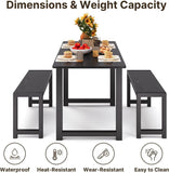 63” Kitchen Table Sets for 4 with 2 Benches,  Noelse Extendable Dining Table Set for 4 with Chairs Dining Room Table and Chairs for Kitchen Apartment Outdoor and Home Office, Black