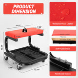 Rolling Creeper Garage/Shop Seat, Soft Padded Mechanic Stool with Segmented Tool Tray Storage, Heavy-Duty Garage Roller Seat with 4 Universal Casters, 330 LBS Capacity