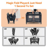 Pamo Babe Baby Playard Magic Fold 1 Step Bassinet & Changing Table for Newborn, 4-Panels (Black)
