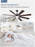 Zardon 62 inch Ceiling Fan with Light and Remote Control - Quiet DC Motor, 6 Speeds, Dual Finish Blades for Indoor Use - Black