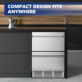 Simzlife 4.9 Cu.ft. Double Drawer Undercounter Freestanding Stainless Steel Beverage Refrigerator,24.61 in W, 34.25 in H