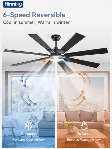 Zardon 62 inch Ceiling Fan with Light and Remote Control - Quiet DC Motor, 6 Speeds, Dual Finish Blades for Indoor Use - Black