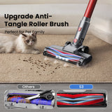 Cordless Vacuum Cleaner, 350W 35Kpa Powerful Stick Vacuum, with LED Display Free-Standing Vacuum Cleaners for Home Pet Hair Carpet Hard Floor S3 (Red)