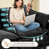 WISHEAD 112" L  Shape Sectional Couches for Living Room，Corduroy Sectional Sofas Couches with 2 Movable Ottoman，high-density sponge (Light gray)