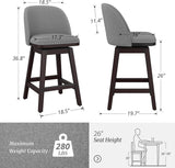 Dycanpo Swivel Bar Stools Set of 3, 26" Counter Stools with Back & Footrest for Kitchen, Gray