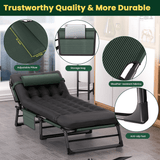 VECUKTY Foldable Camp Cot 500lb Capacity, 4-Position Reclining Lounge Chair with Pillow, Steel Frame & Oxford Fabric for Camping, Travel, Outdoor