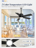 Zardon 42" Outdoor Ceiling Fan with Light - Remote Control, 6 Speeds, Waterproof, Black