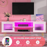 Behost Modern TV Stand for 65 Inch TV with LED Light & Power Outlets, Entertainment Center TV Cabinets for Living Room, White