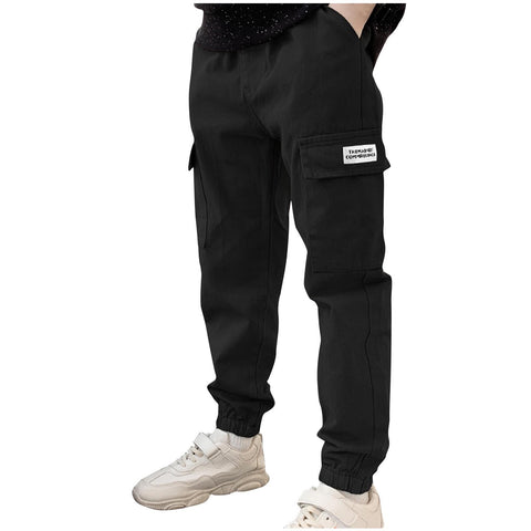 Boys Cargo Pants Size 10-12 Elastic Waist Casual Jogging Trousers Bottom with Pockets Solid Color Lightweight Athletic Joggers Workout Workout Comfy Cargo Pants for Kids My Orders Black 12 Years