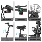 SANOPY 350W Electric Scooter for Adults with Carry Basket, 15 Miles Max Range, 20 MPH Top Speed, 12" Tires Foldable E-Scooter for Commuting with Seat, Black