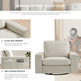 1212 INGALIK Swivel Accent Chair, 40.2"W Oversize Chenille Accent Armchair with Storage Bag, Modern Comfortable Chair for Living Room, Bedroom, Beige