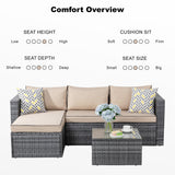 Walsunny 3 Piece Khaki Outdoor Furniture Sectional Sofa Patio Set with Silver Gray Rattan Wicker