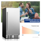 Simzlife Outdoor Beverage Refrigerator Cooler 15 Inch, Under Counter 127 Can Beverage Fridge with Stainless Steel Door, Beverage Cooler Built-in and Undercounter Beer Fridge