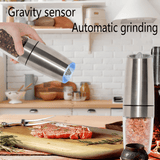 YUOFD Electric Pepper Grinder 2PCS, Electric Salt and Pepper Grinder Set with Battery, Gravity Sensing Automatic Grinding, Silver