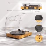 123 MAIO Vinyl Record Player With Bluetooth, 3-Speed 33/45/78RPM Spinner Audio Turntables Built-in Speakers, Headphone Jack
