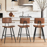 Dycanpo 24.5" Counter Height Bar Stools Set of 4, Faux Leather Upholstered Barstools, Red Brown