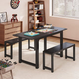 63” Kitchen Table Sets for 4 with 2 Benches,  Noelse Extendable Dining Table Set for 4 with Chairs Dining Room Table and Chairs for Kitchen Apartment Outdoor and Home Office, Black