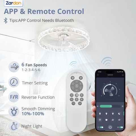 xsd1 Zardon 20" Modern Ceiling Fan with Light and Remote Control & App Control