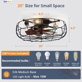 Zardon 20" Black Caged Ceiling Fans, Low Profile with Lights and Remote, Flush Mount Reversible 6 Speeds, Ideal for Indoor