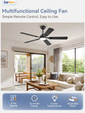 Zardon 52" Modern Black Ceiling Fan with Light and Remote Control, Ultra-Quiet DC Motor, 3 Color Temperatures, Timer for Bedroom and Living Room